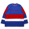 Champion 90s Tricolor Game Shirt, L, Blue, Polyester, Embroidered Logo, Blue Embroidered Tag