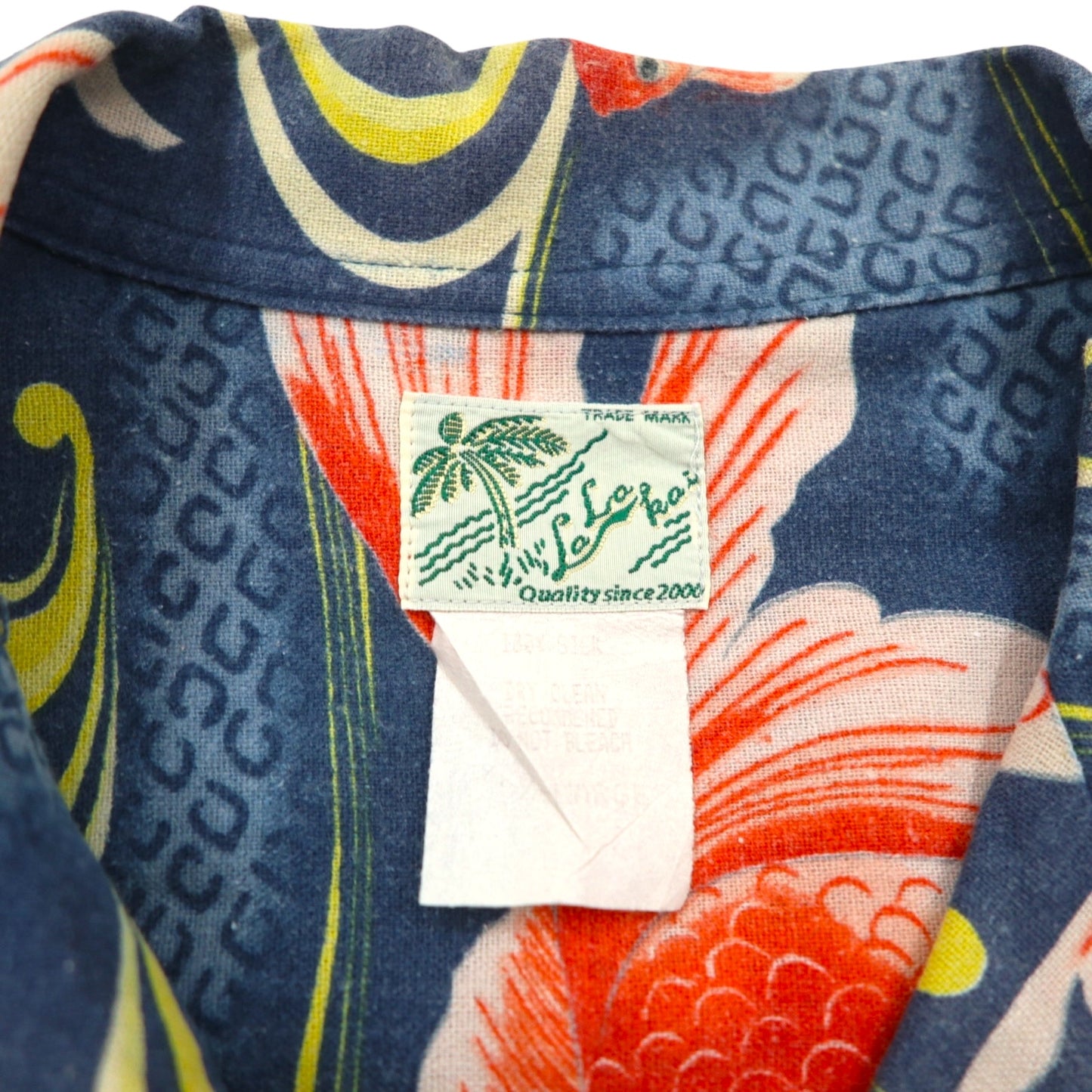 LALAKAI 長袖 オープンカラー アロハシャツ XL ネイビー シルク 和柄 金魚 HL015NLN