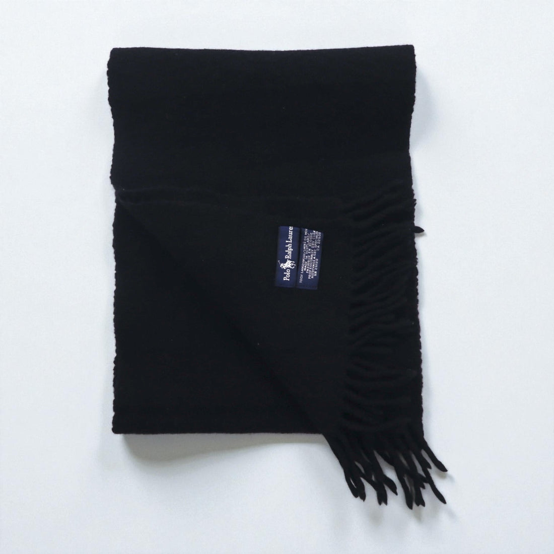 Polo Ralph Lauren 90s Lambswool Fringe Scarf with Small Pony Embroidery, Made in Scotland