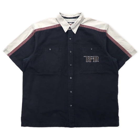 HARLEY DAVIDSON 半袖 ワークシャツ XL ブラック コットン ロゴ刺繍