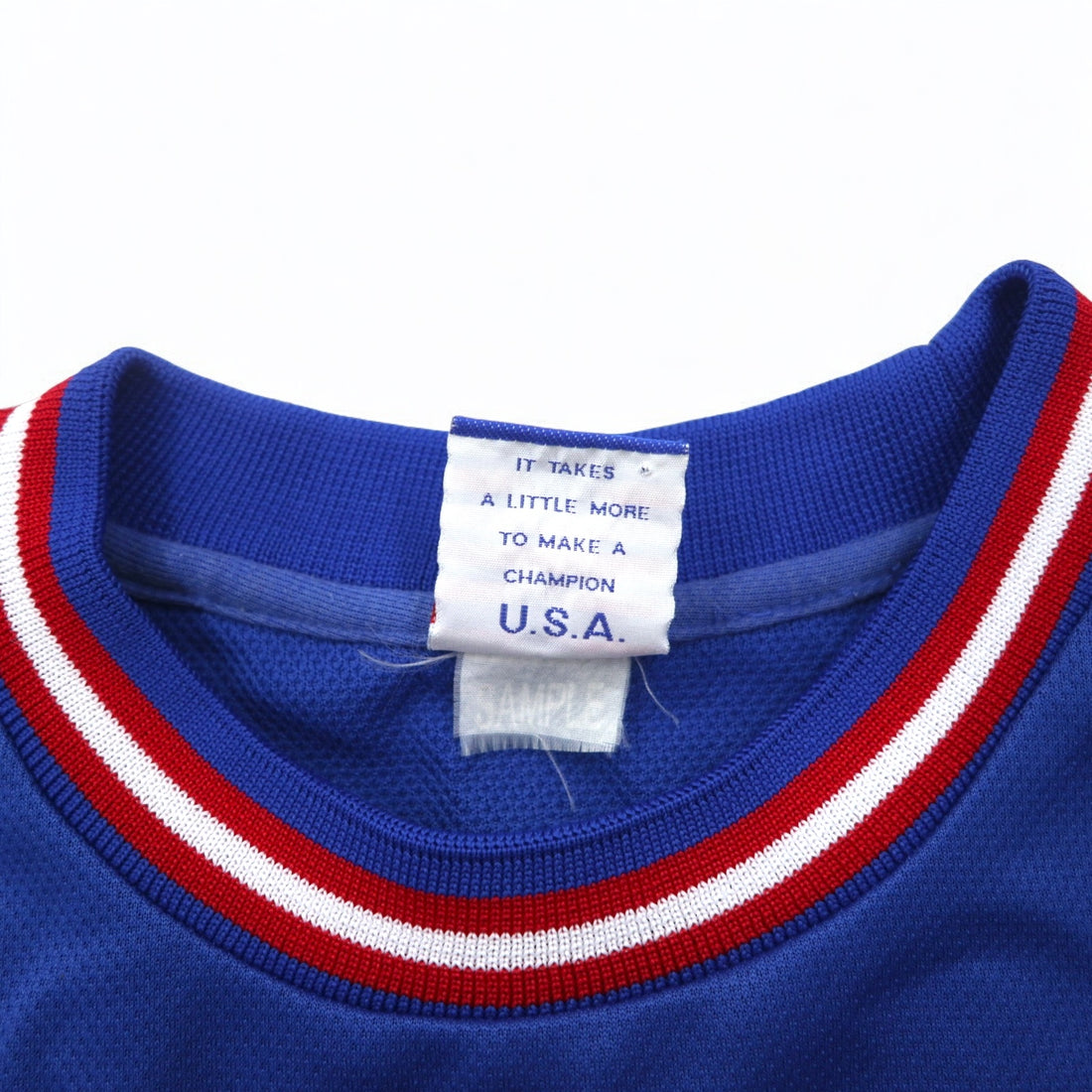 Champion 90s Tricolor Game Shirt, L, Blue, Polyester, Embroidered Logo, Blue Embroidered Tag