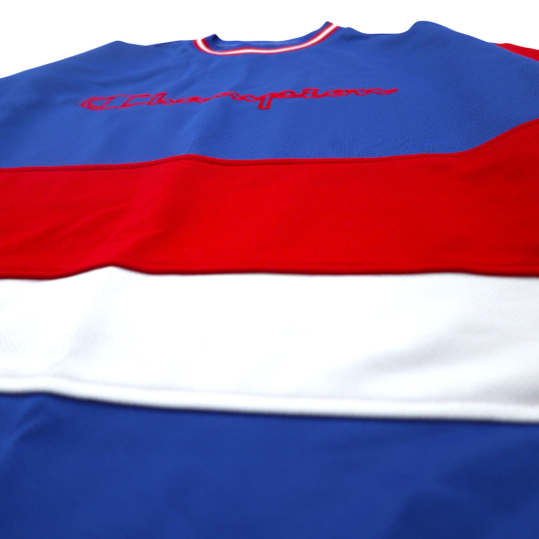 Champion 90s Tricolor Game Shirt, L, Blue, Polyester, Embroidered Logo, Blue Embroidered Tag