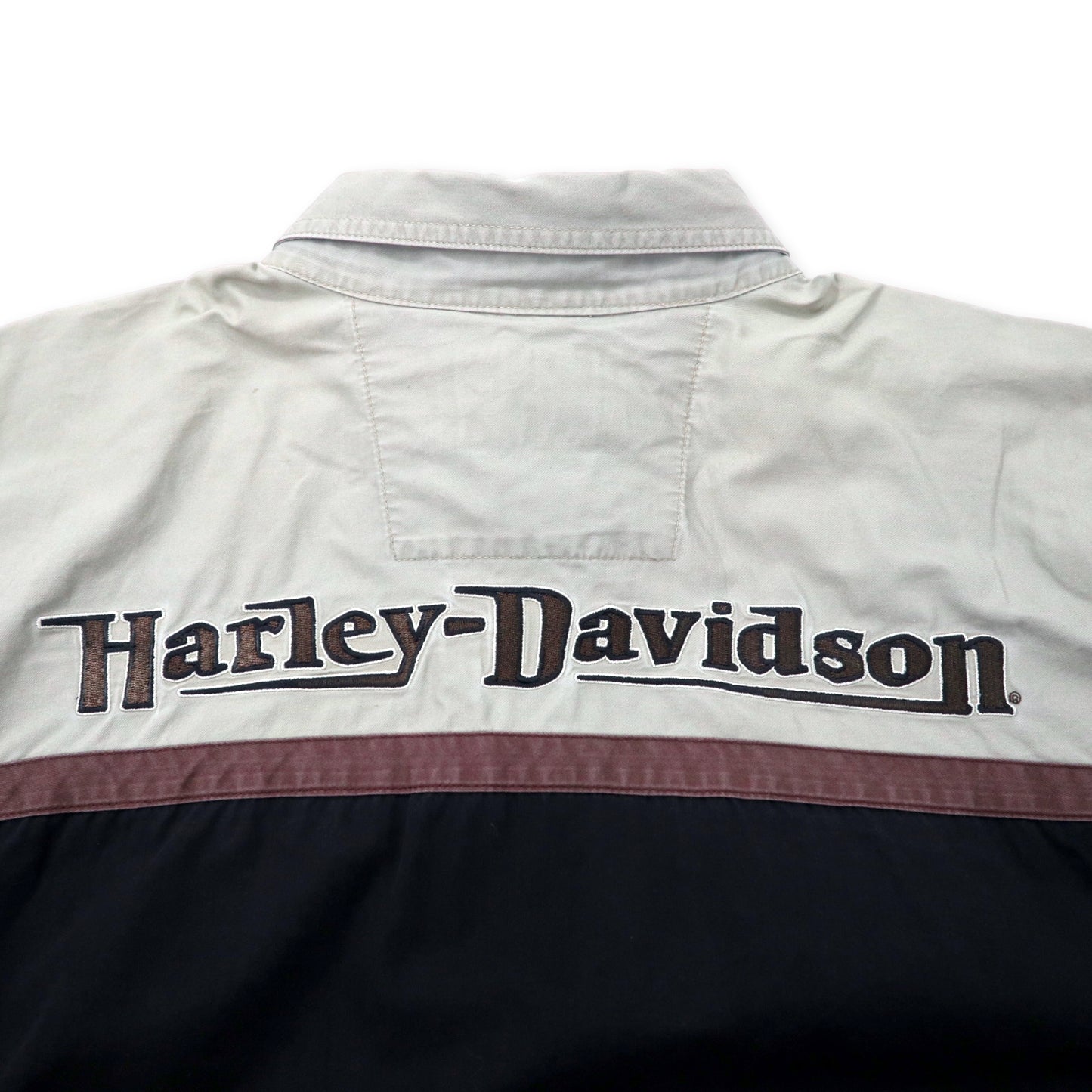 HARLEY DAVIDSON 半袖 ワークシャツ XL ブラック コットン ロゴ刺繍