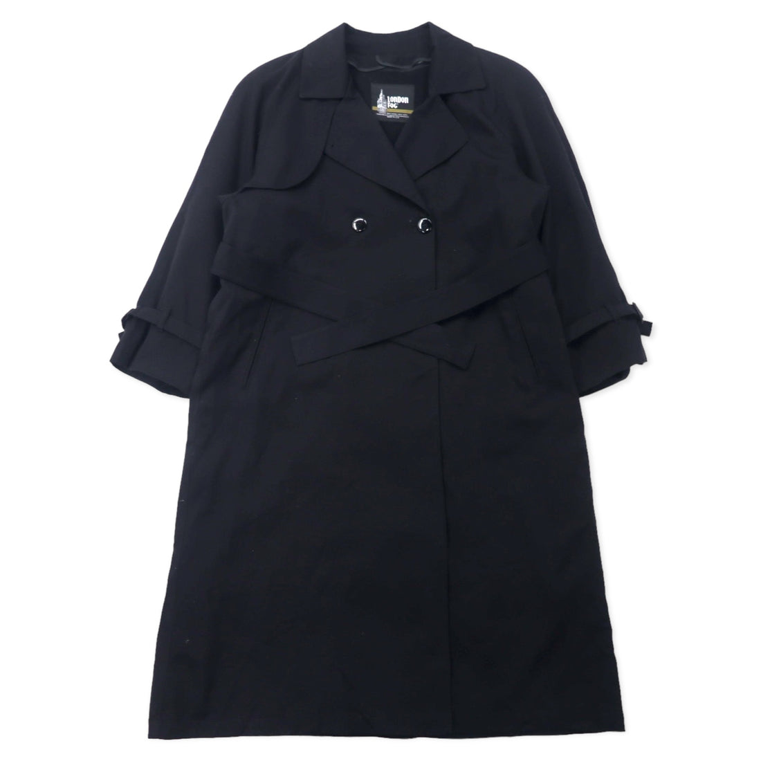 LONDON FOG Made in USA 80's Double Breasted Trench Coat 10 Black Polyester Removable Liner