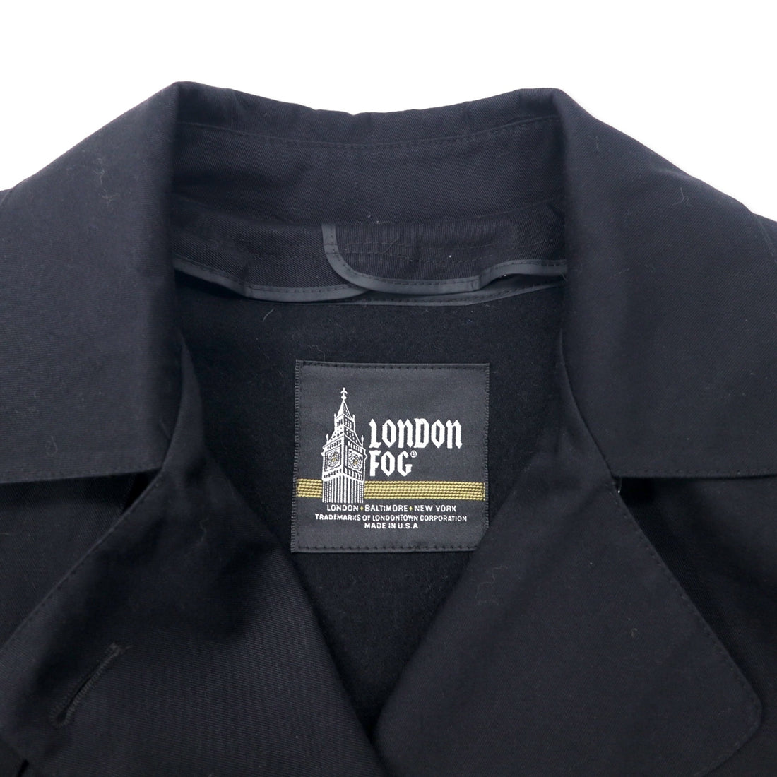LONDON FOG Made in USA 80's Double Breasted Trench Coat 10 Black Polyester Removable Liner