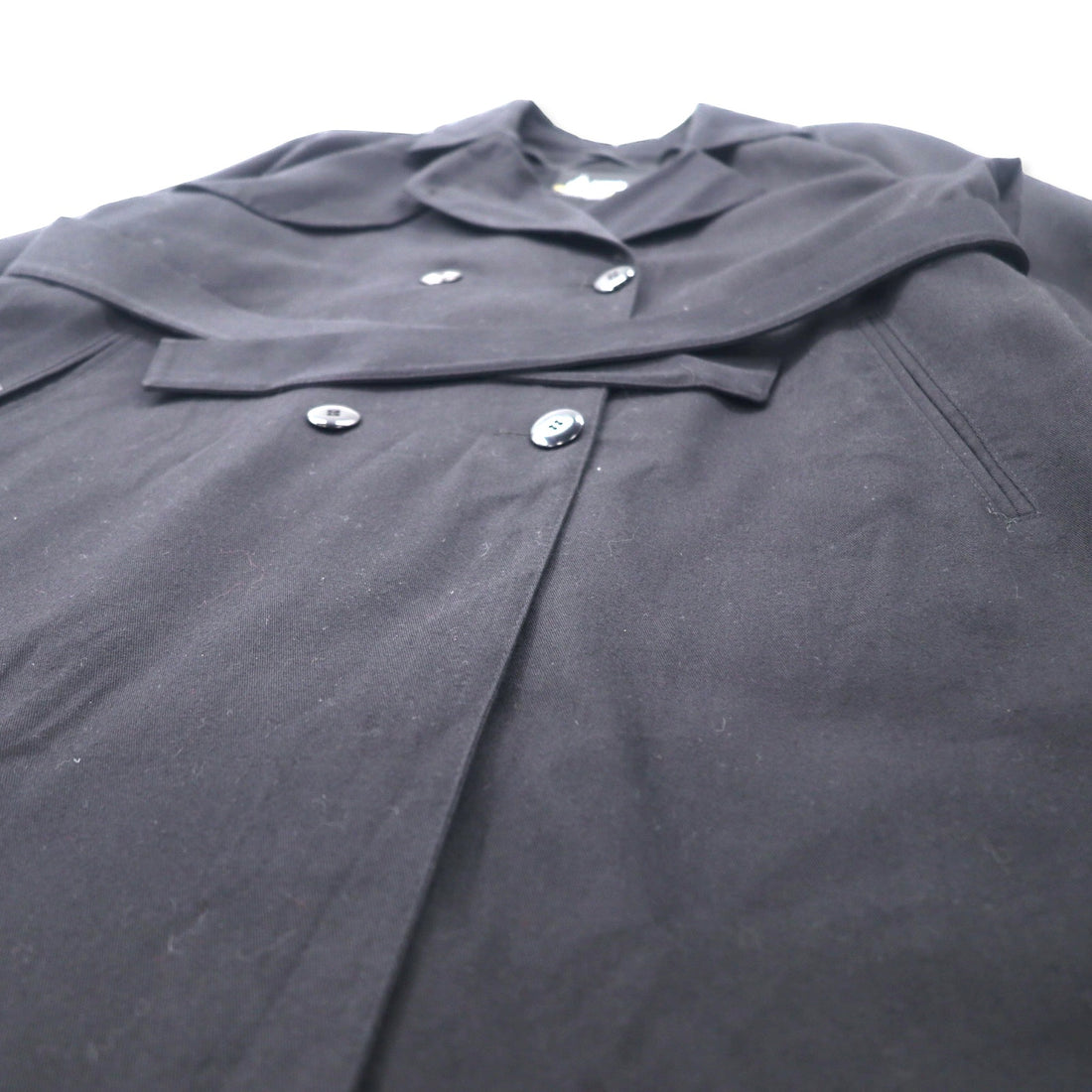 LONDON FOG Made in USA 80's Double Breasted Trench Coat 10 Black Polyester Removable Liner