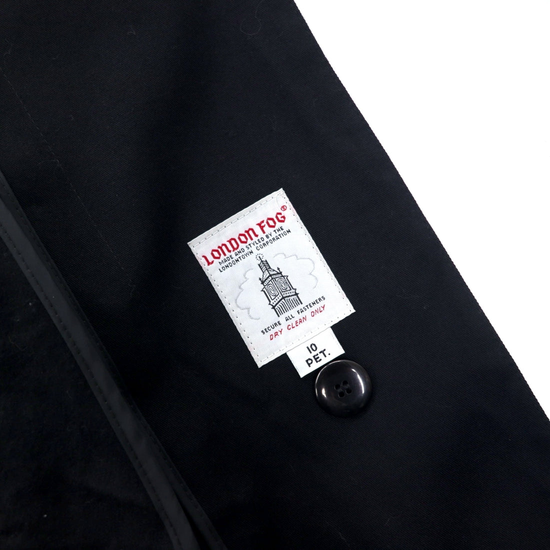 LONDON FOG Made in USA 80's Double Breasted Trench Coat 10 Black Polyester Removable Liner