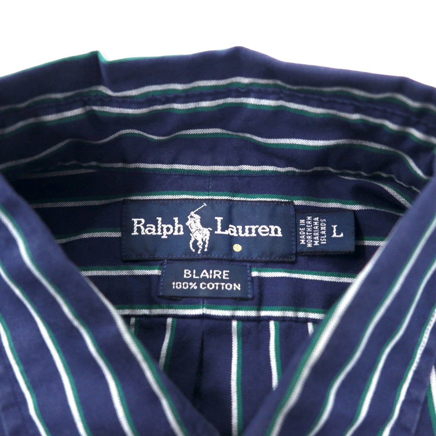 Ralph Lauren 90年代 ボタンダウンシャツ L ネイビー ストライプ コットン BLAIRE スモールポニー刺繍