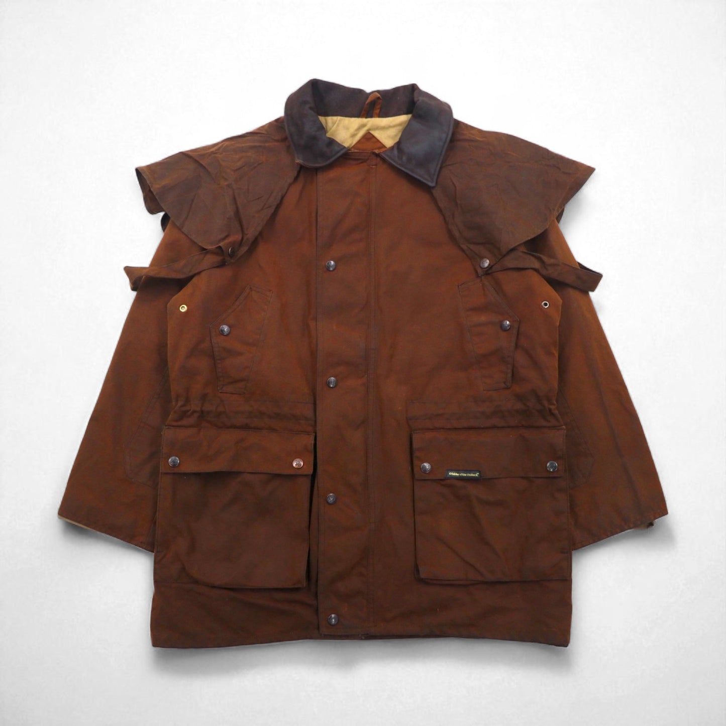 OUTBACK Oiled Hunting Jacket, Size L, Brown, Leather Collar, with Cape, Country Man