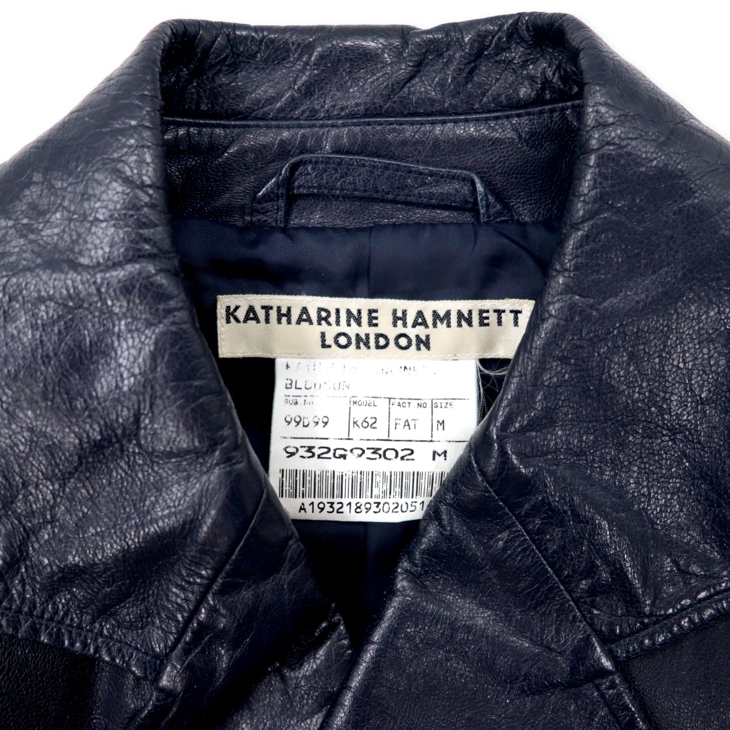 KATHARINE HAMNETT LONDON 90年代 ダブルブレスト レザーコート M ネイビー ゴートスキン 山羊革