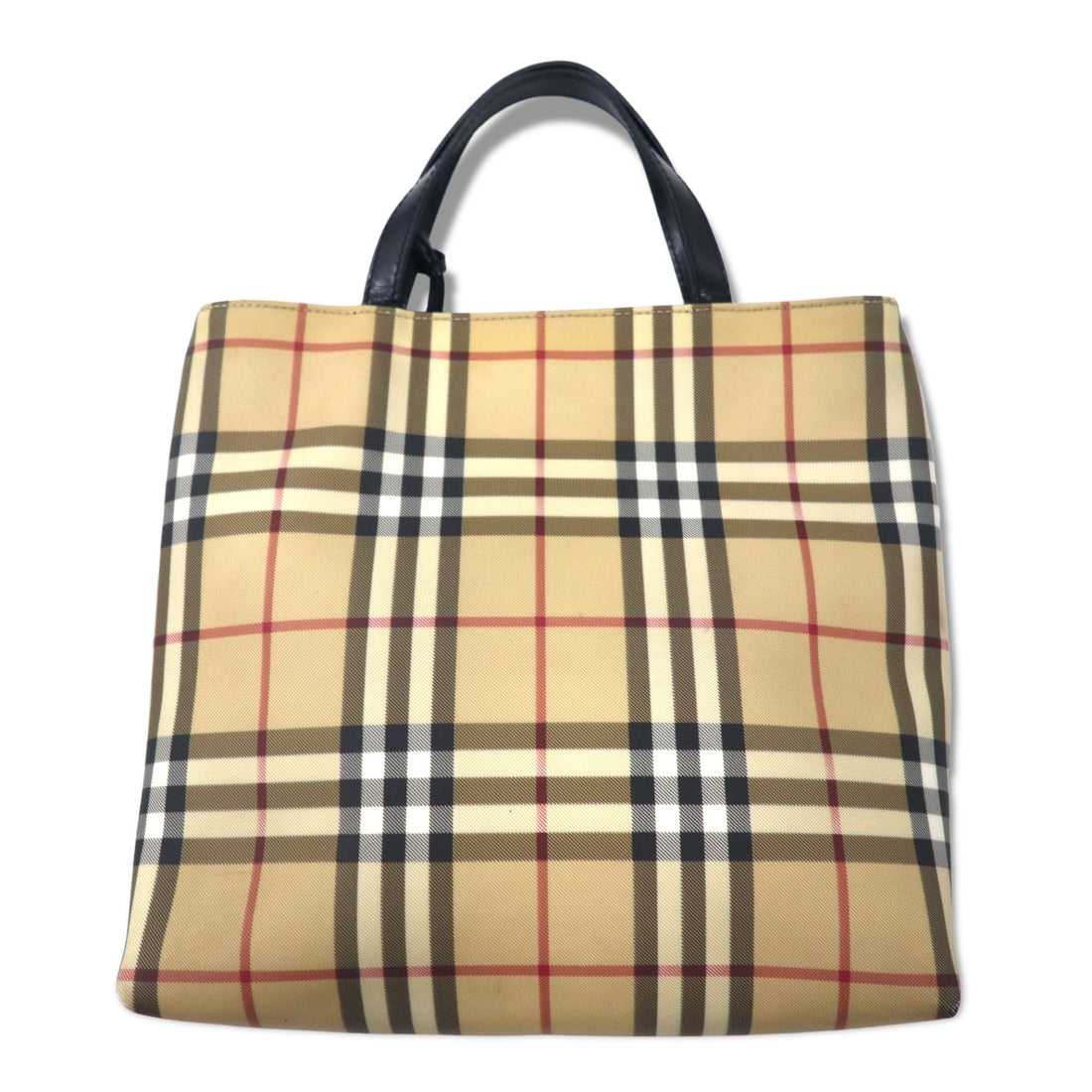 BURBERRY Nova Check Tote Bag Handbag PVC Leather Handle Beige