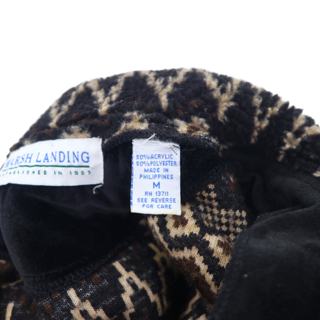 90s MARSH LANDING Boa Fleece Jacket M Brown All-over Nordic Pattern Acrylic Drawstring