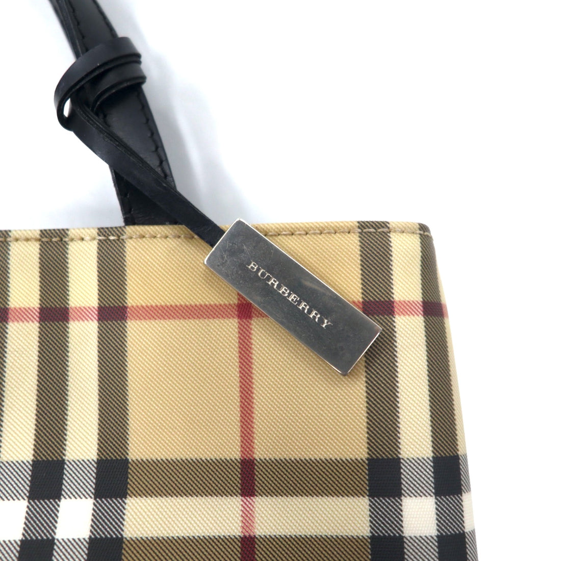 BURBERRY Nova Check Tote Bag Handbag PVC Leather Handle Beige