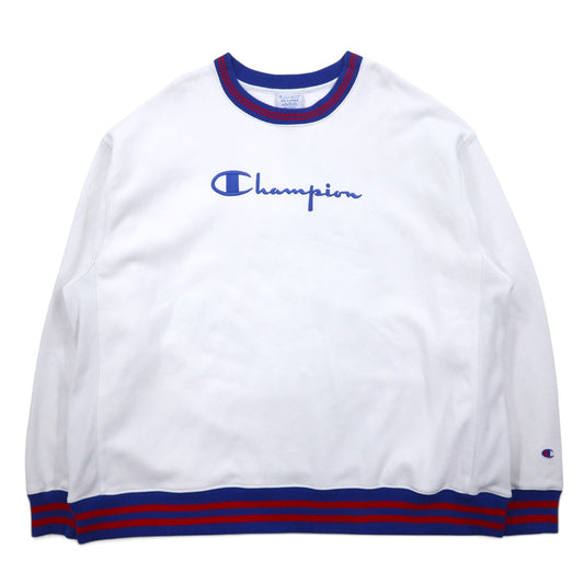 日本然リトテ-古着オンライン-Champion 00年代 リバースウィーブ REVERSE WEAVE リブライン スウェット 3XL ホワイト コットン スクリプトロゴ 刺繍 単色-Champion 00's REVERSE WEAVE Ribline Sweatshirt 3XL White Cotton Script Logo Embroidery Single Color