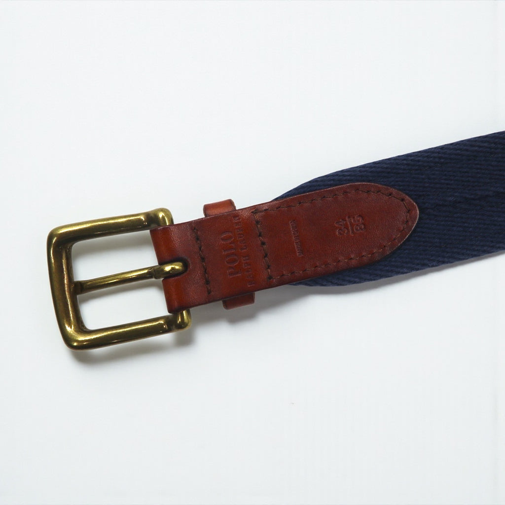 Polo Ralph Lauren ウェブベルト ネイビー コットン キャンバス レザー 真鍮 ゴールド バックル
