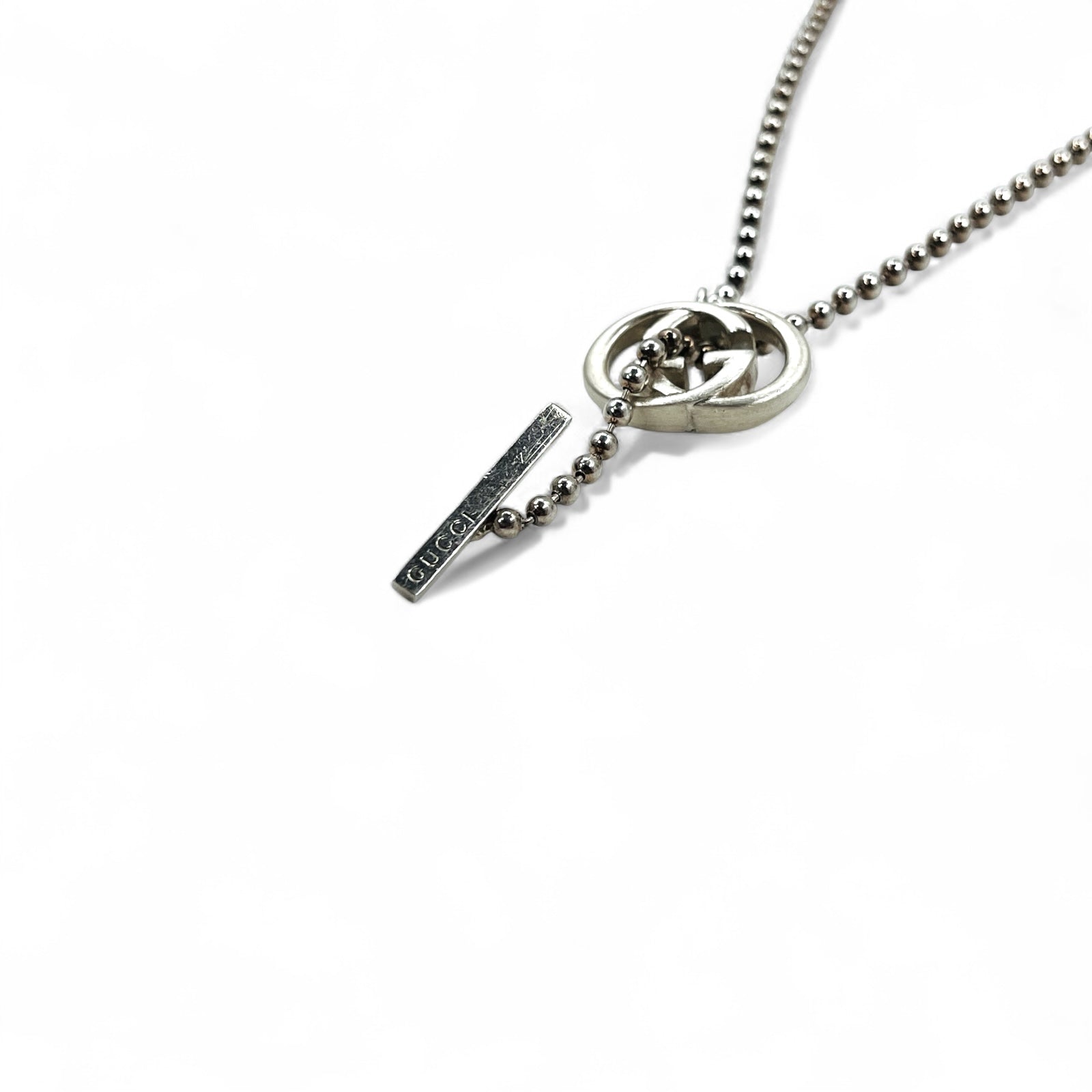 GUCCI ボールチェーン シルバー ネックレス ペンダント Ag925 インターロッキングG イタリア製