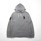 Polo Ralph Lauren Henley Hoodie, Large, Gray Embroidery Big Pony, Pique Half-Button Pullover