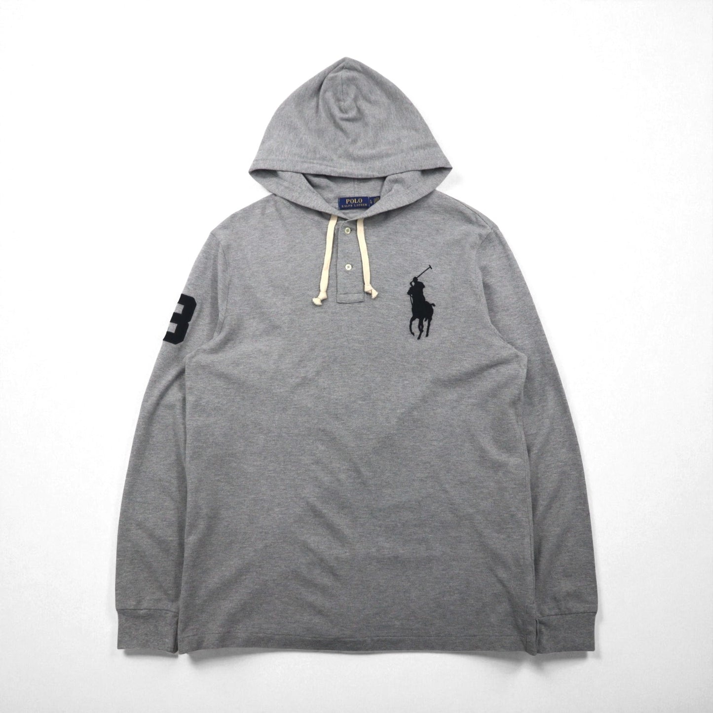 Polo Ralph Lauren ヘンリーネック パーカー L グレー 刺繍 ビッグポニー 鹿の子 ハーフボタン プルオーバー