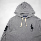 Polo Ralph Lauren Henley Hoodie, Large, Gray Embroidery Big Pony, Pique Half-Button Pullover