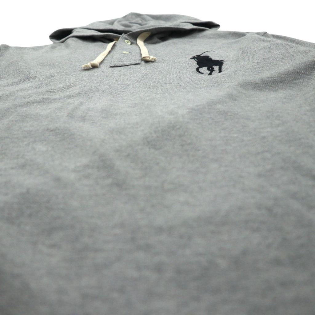 Polo Ralph Lauren Henley Hoodie, Large, Gray Embroidery Big Pony, Pique Half-Button Pullover