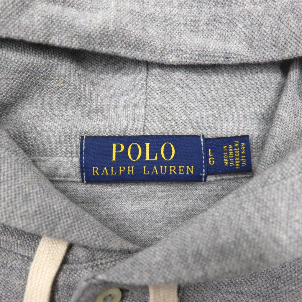 Polo Ralph Lauren Henley Hoodie, Large, Gray Embroidery Big Pony, Pique Half-Button Pullover