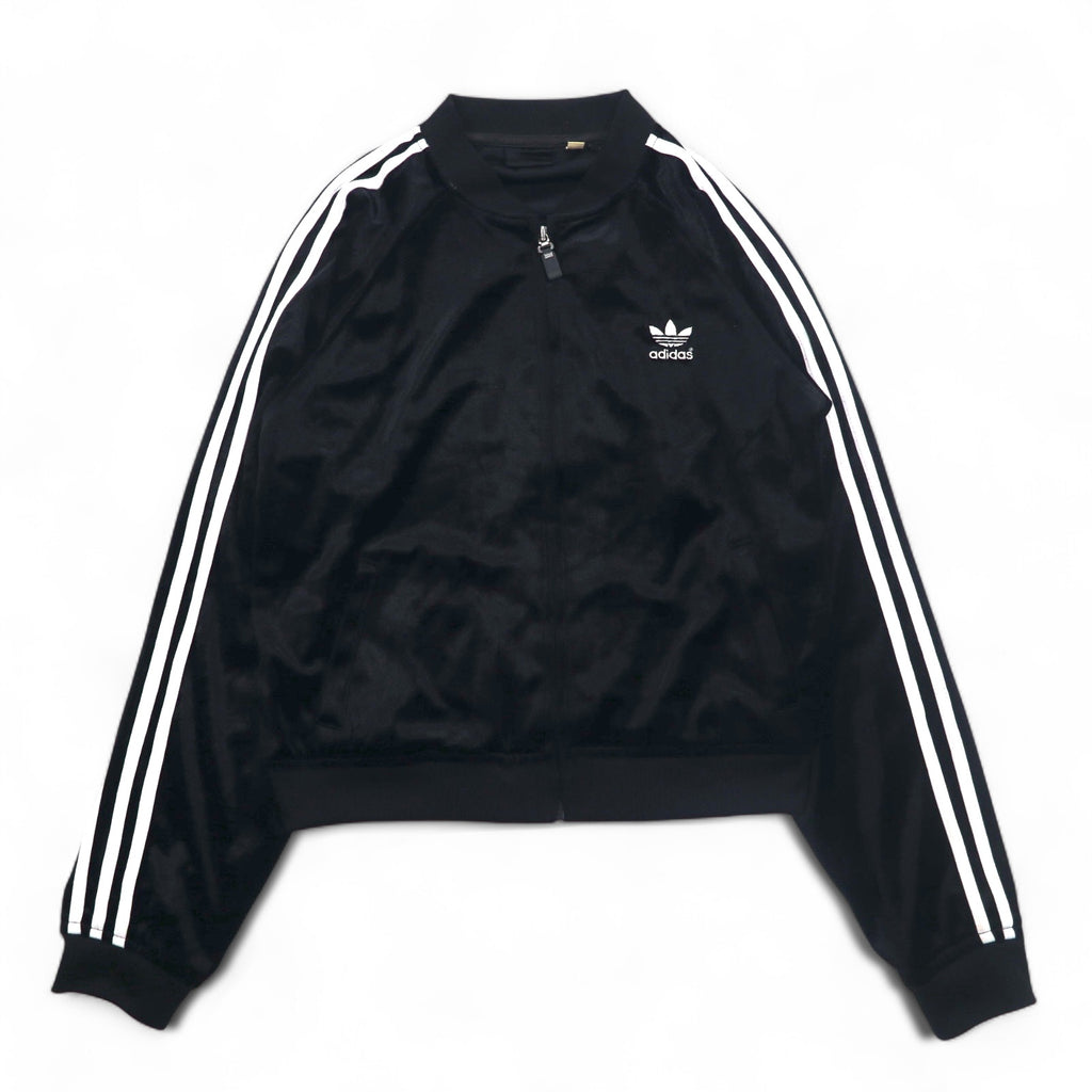 adidas 90s ATP style velour track jacket jersey L black trefoil logo 3 stripes