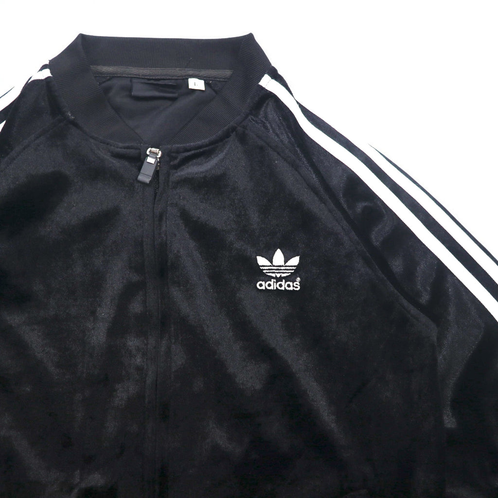 adidas 90s ATP style velour track jacket jersey L black trefoil logo 3 stripes