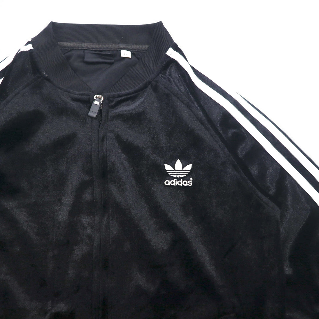adidas 90s ATP style velour track jacket jersey L black trefoil logo 3 stripes