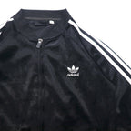 adidas 90s ATP style velour track jacket jersey L black trefoil logo 3 stripes