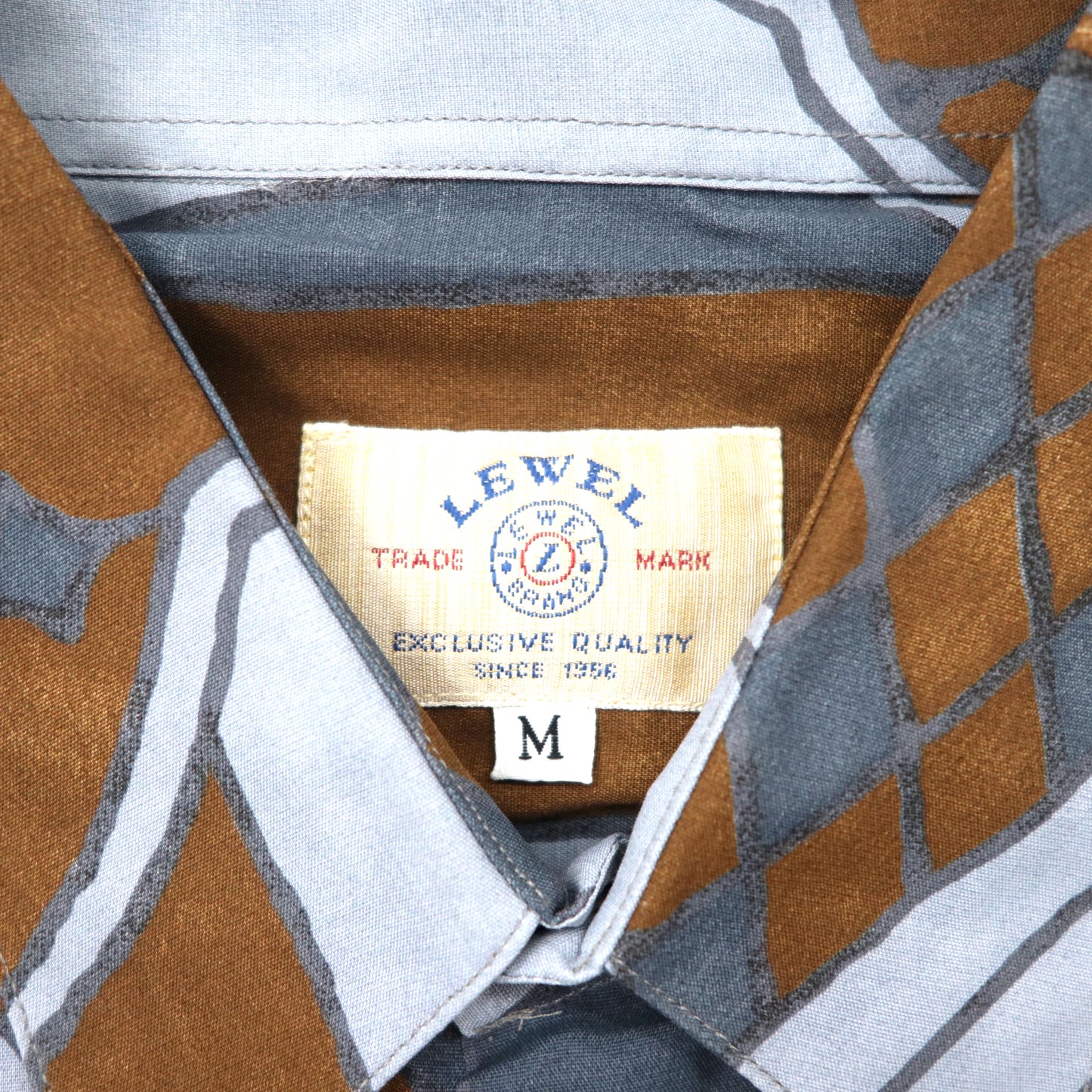 イタリア製 LEWEL 半袖シャツ M ブルー レーヨン 総柄 レトロ 未使用品