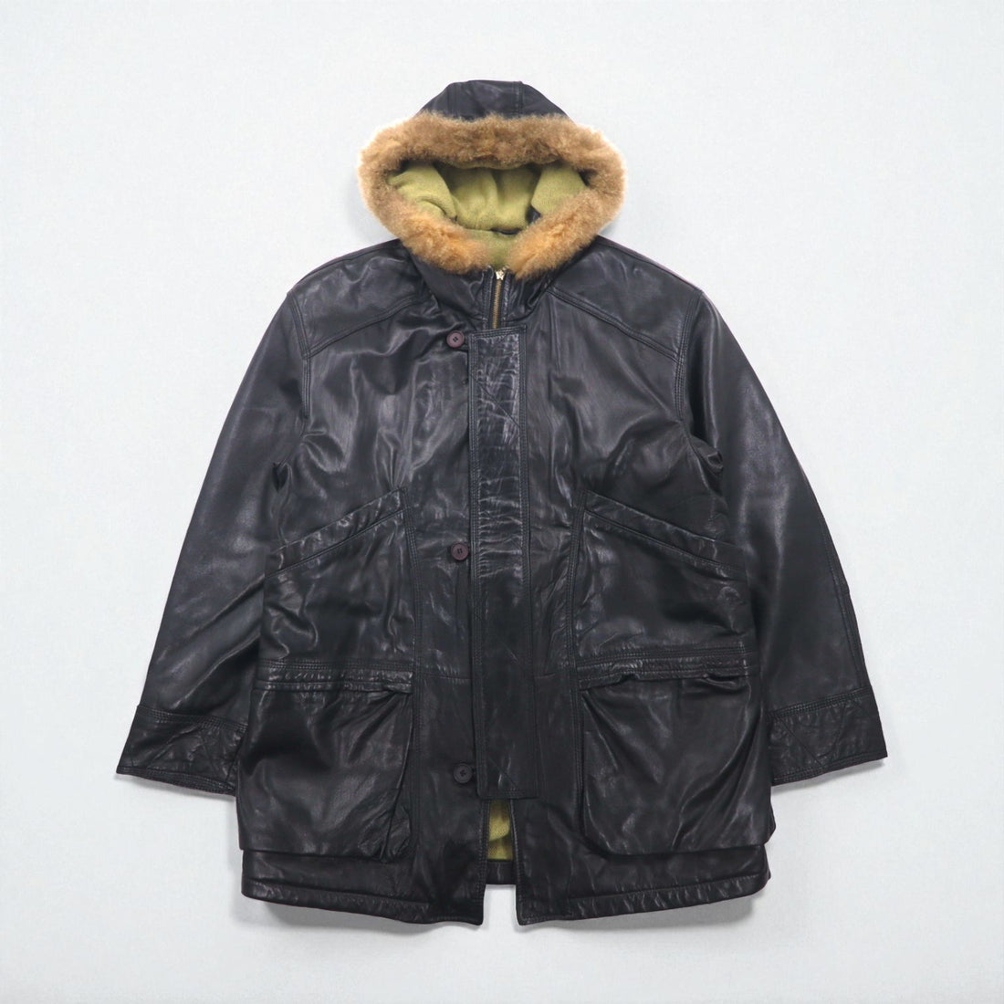 GARA 90s Vintage Lambskin Coat, Lamb Leather N-3B Flight Jacket, Medium, Fur, Bi-Flap, Riri Zip