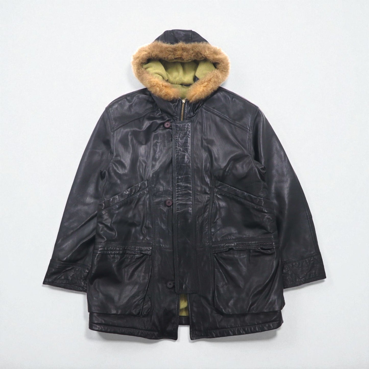 GARA 90s Vintage Lambskin Coat ラムレザー N-3B フライトジャケット M ファー 比翼 ririジップ