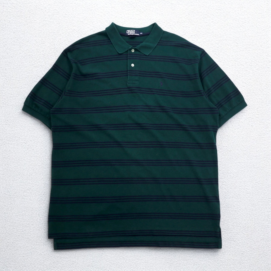 Polo by Ralph Lauren 90s Striped Polo Shirt 2XL Green Cotton Pique Small Pony Embroidery
