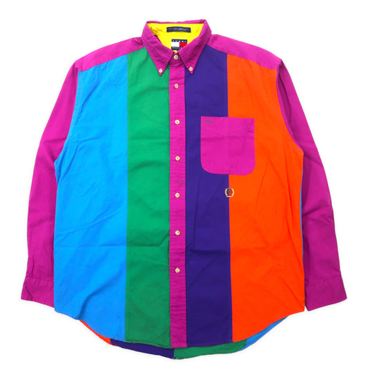TOMMY HILFIGER 90年代 クレイジーパターン ボタンダウンシャツ M マルチカラー コットン ワンポイントロゴ刺繍 ビッグサイズ