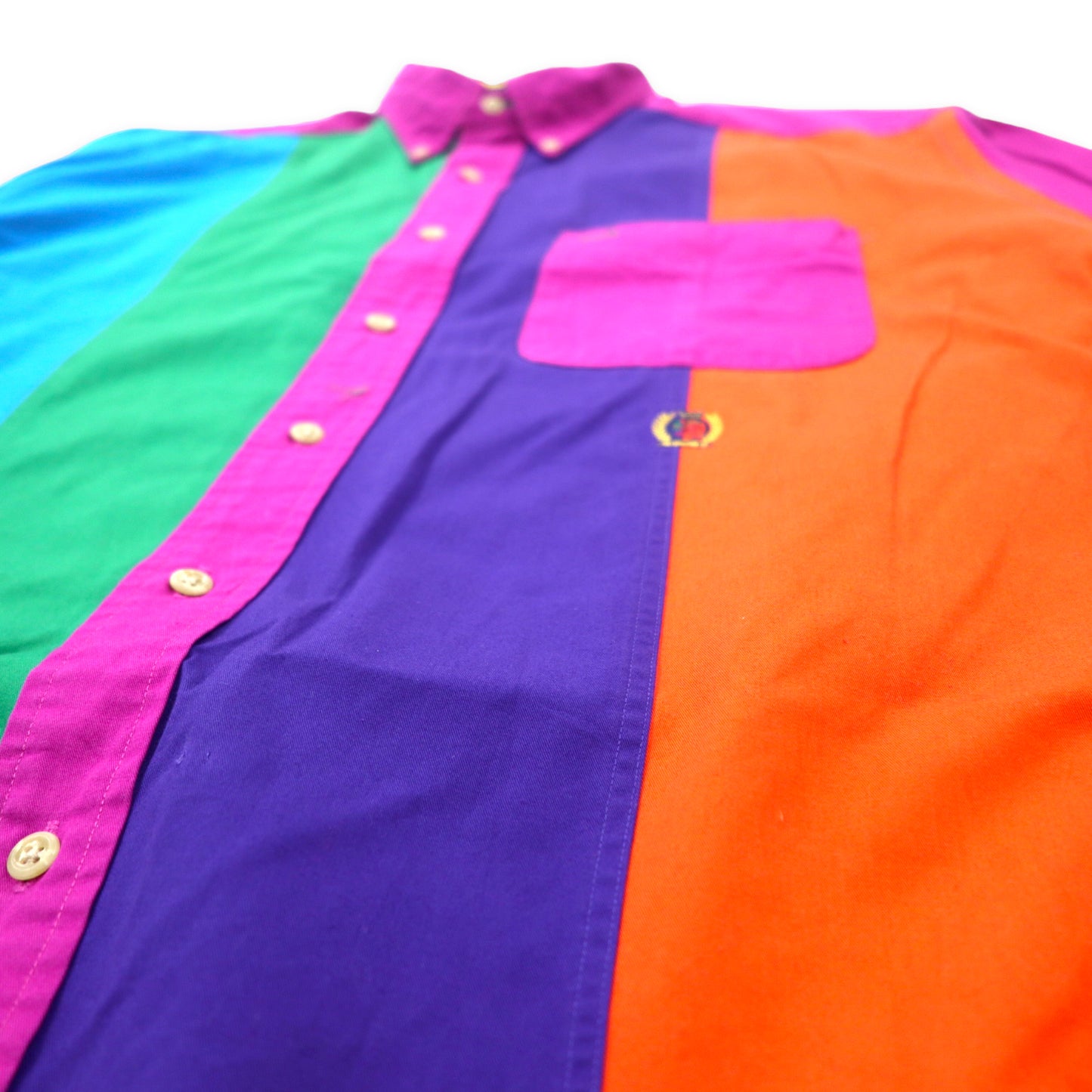 TOMMY HILFIGER 90年代 クレイジーパターン ボタンダウンシャツ M マルチカラー コットン ワンポイントロゴ刺繍 ビッグサイズ