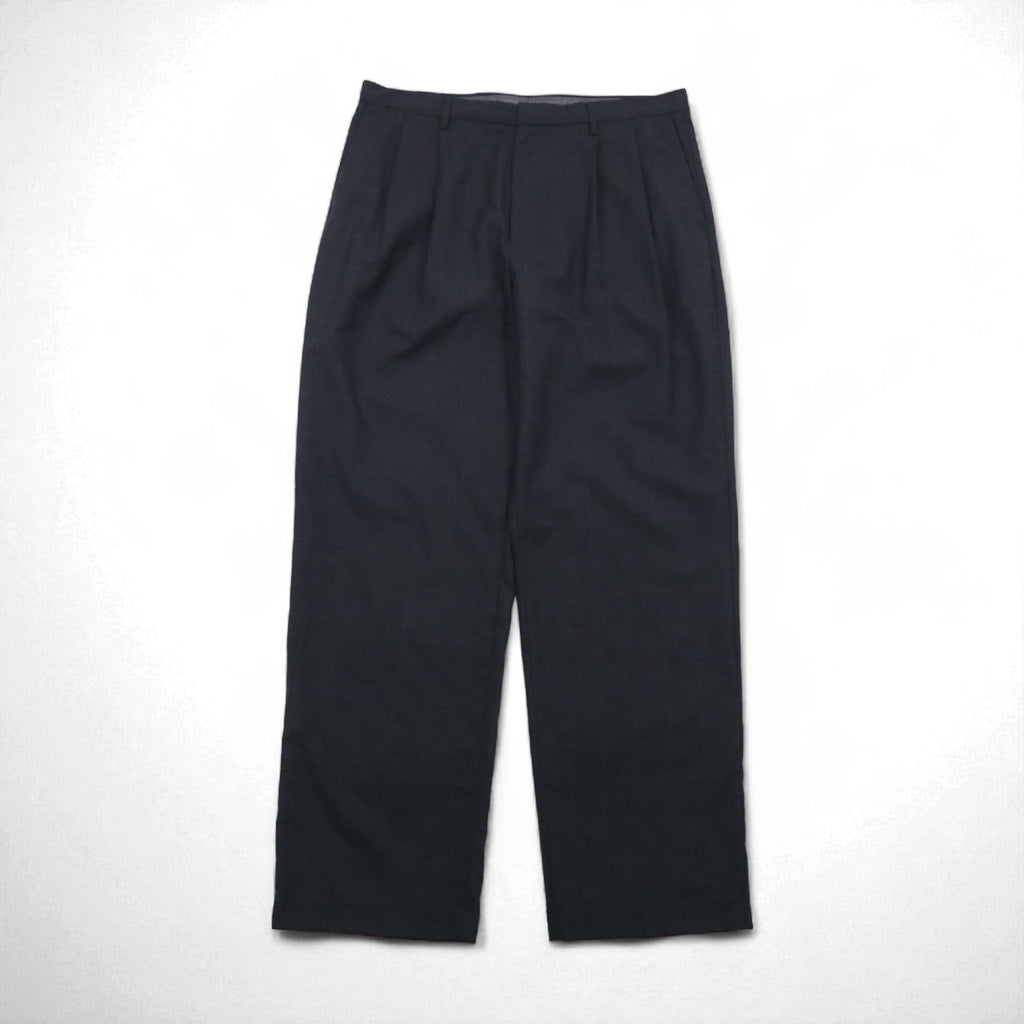 NAUTICA RIGGER クラシックフィット 2タック ワイド スラックスパンツ L グレー チェック ウール