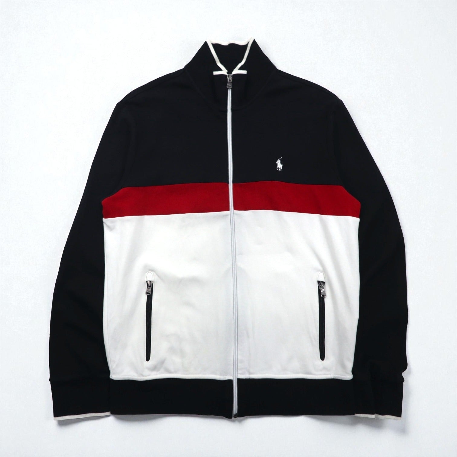 Polo Ralph Lauren トラックジャケット ジャージ M ブラック コットン スモールポニー刺繡 トリコロール