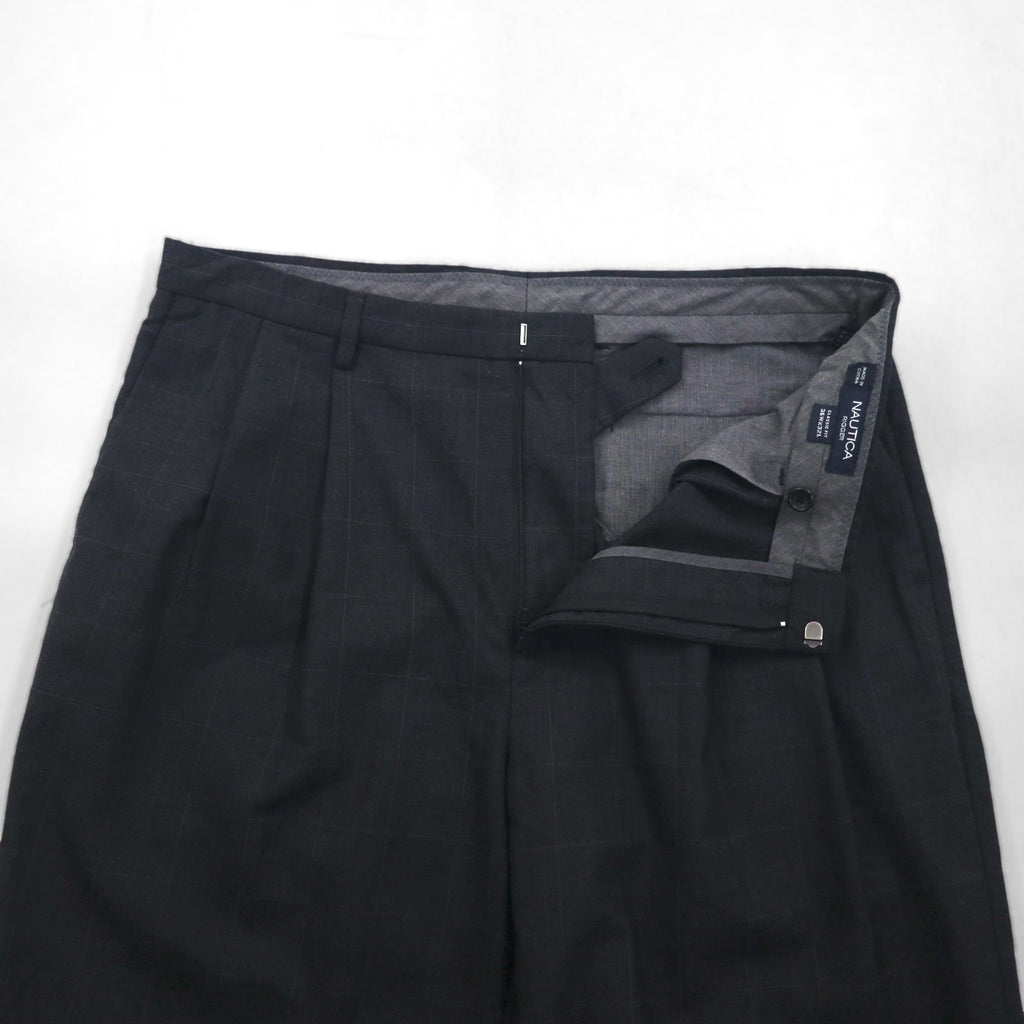NAUTICA RIGGER クラシックフィット 2タック ワイド スラックスパンツ L グレー チェック ウール