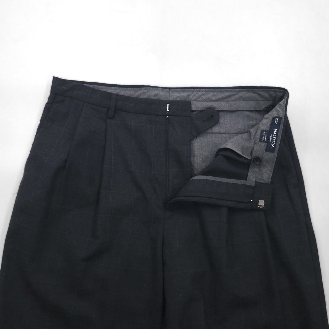 NAUTICA RIGGER クラシックフィット 2タック ワイド スラックスパンツ L グレー チェック ウール