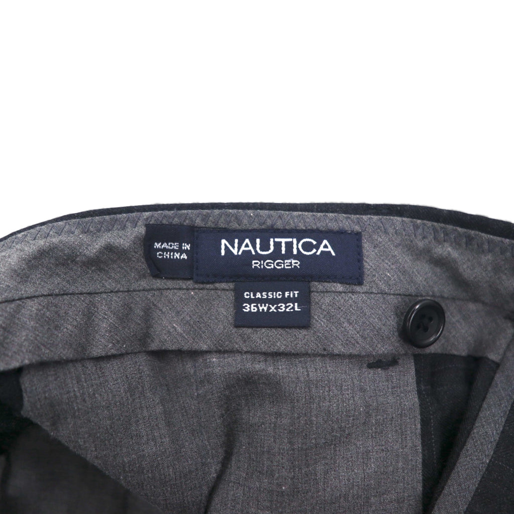 NAUTICA RIGGER クラシックフィット 2タック ワイド スラックスパンツ L グレー チェック ウール