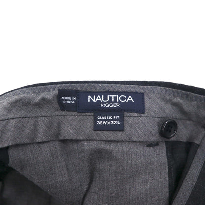 NAUTICA RIGGER Classic Fit 2-Puck Wide Leg Slacks, Size L, Gray Check Wool