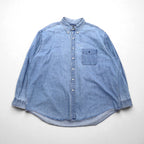RALPH LAUREN 90s Big Shirt, Denim Button-Down Shirt, Size 2XL, Indigo and Blue with Small Pony Embroidery