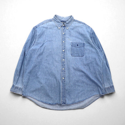 RALPH LAUREN 90年代 BIG SHIRT デニム ボタンダウンシャツ 2XL インディゴ ブルー スモールポニー刺繍 ビッグサイズ