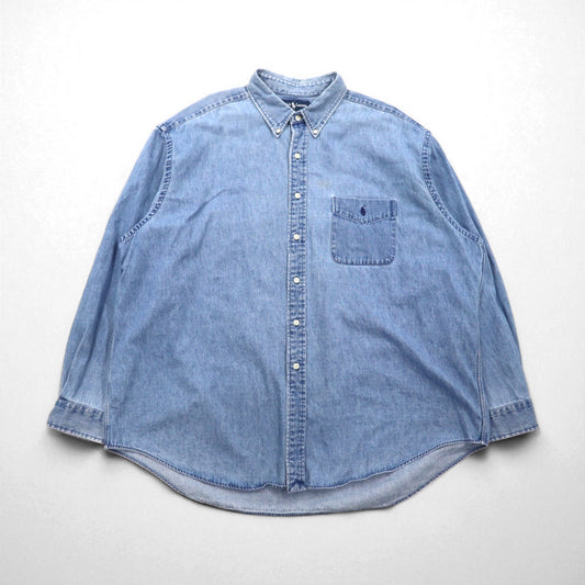 RALPH LAUREN 90年代 BIG SHIRT デニム ボタンダウンシャツ 2XL インディゴ ブルー スモールポニー刺繍 ビッグサイズ