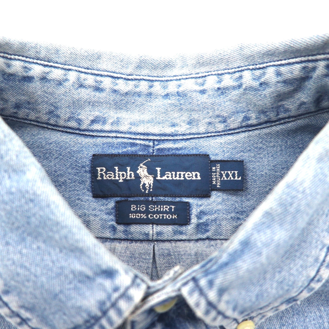 RALPH LAUREN 90s Big Shirt, Denim Button-Down Shirt, Size 2XL, Indigo and Blue with Small Pony Embroidery