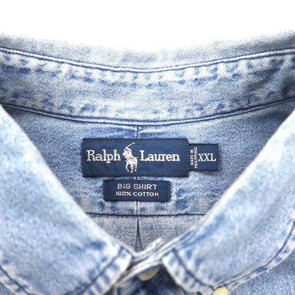 RALPH LAUREN 90年代 BIG SHIRT デニム ボタンダウンシャツ 2XL インディゴ ブルー スモールポニー刺繍 ビッグサイズ