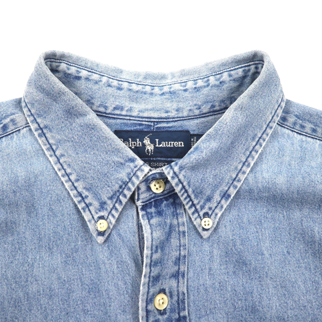 RALPH LAUREN 90s Big Shirt, Denim Button-Down Shirt, Size 2XL, Indigo and Blue with Small Pony Embroidery