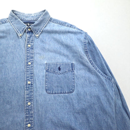 RALPH LAUREN 90年代 BIG SHIRT デニム ボタンダウンシャツ 2XL インディゴ ブルー スモールポニー刺繍 ビッグサイズ