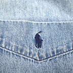 RALPH LAUREN 90s Big Shirt, Denim Button-Down Shirt, Size 2XL, Indigo and Blue with Small Pony Embroidery