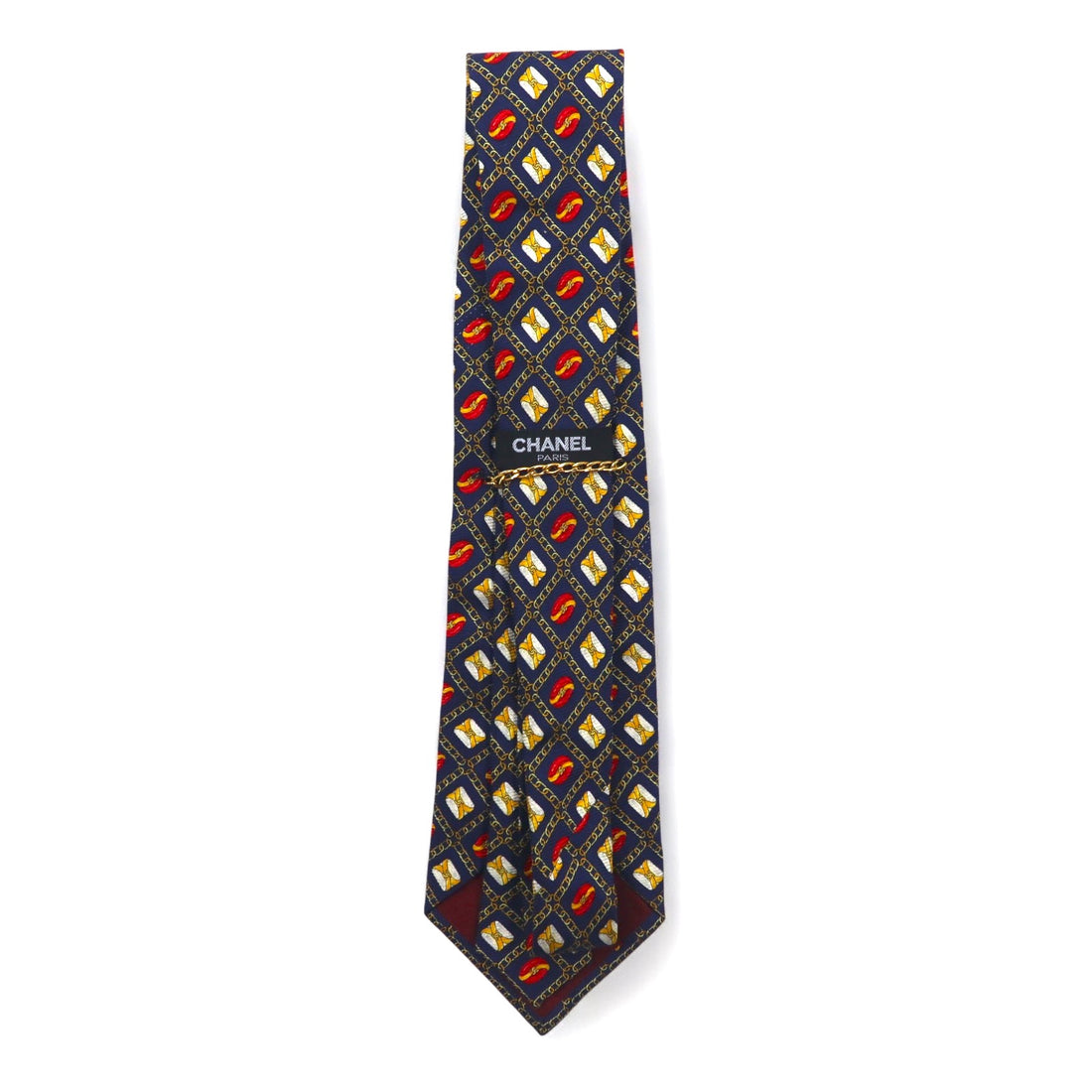 CHANEL Made in Italy Vintage Tie Navy Silk All-Over Pattern Chain